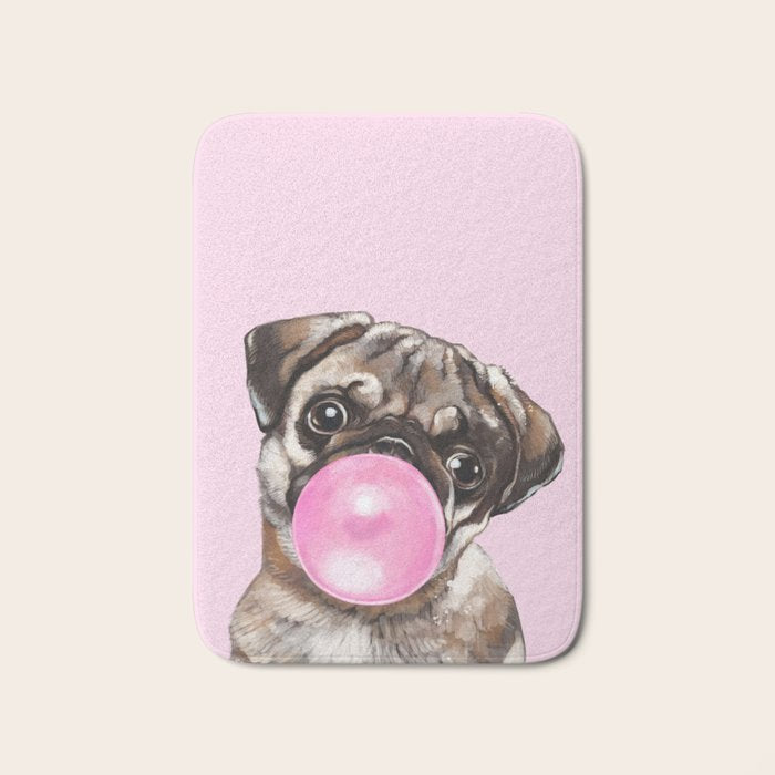 Pug with Pink Bubble Gum Bath Mat Gallery Image 1