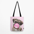 Pug with Pink Bubble Gum Tote Bag Gallery Image 2