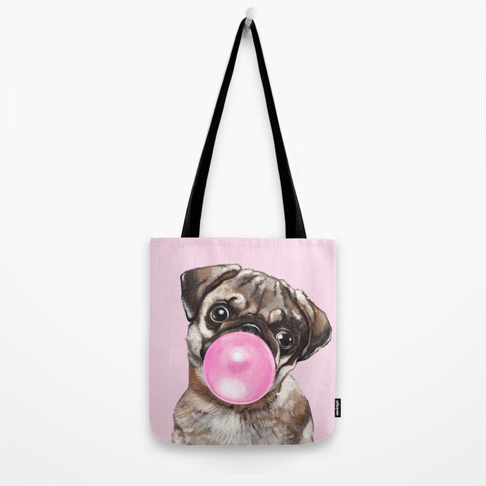 Pug with Pink Bubble Gum Tote Bag Gallery Image 2