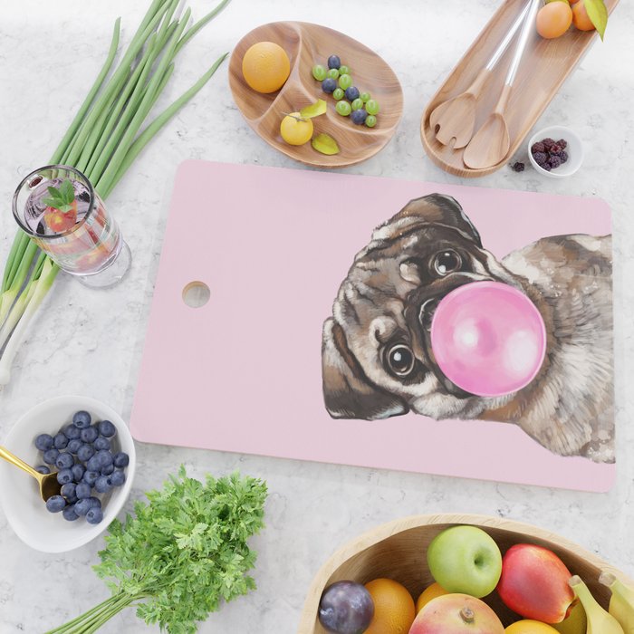 Pug with Pink Bubble Gum Cutting Board Gallery Image 2