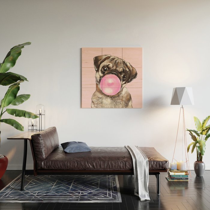 Pug with Pink Bubble Gum Wood Wall Art Gallery Image 2
