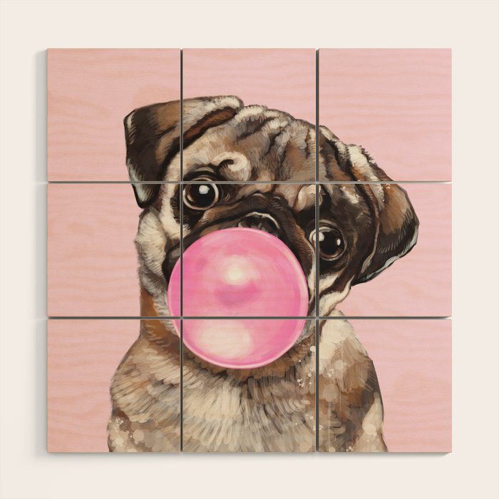 Pug with Pink Bubble Gum Wood Wall Art Gallery Image 1