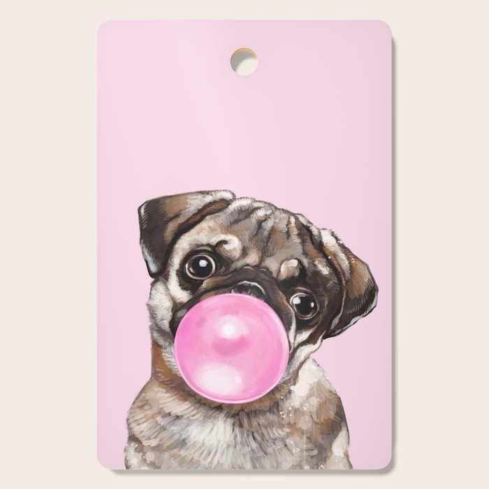 Pug with Pink Bubble Gum Cutting Board Gallery Image 1