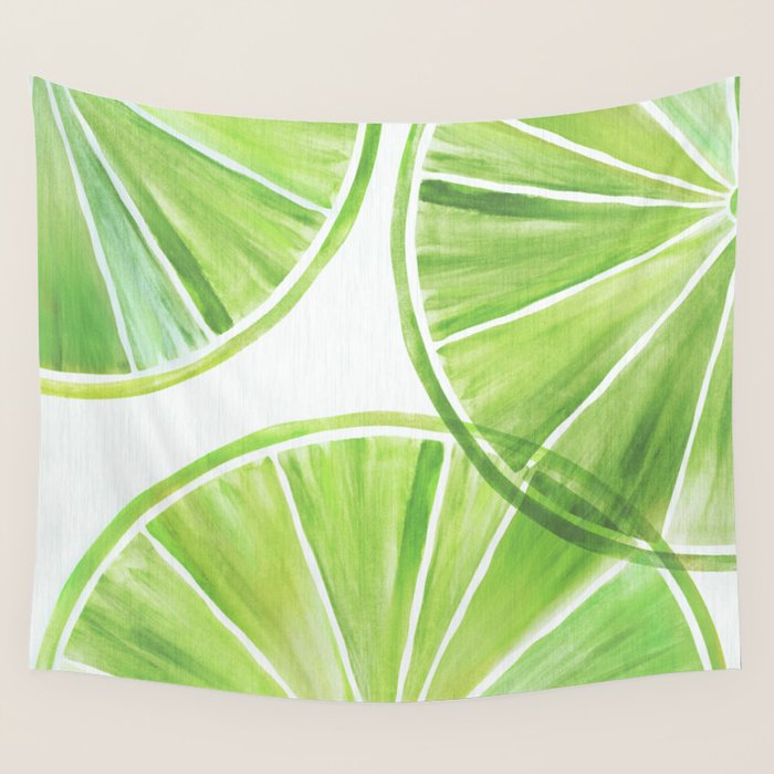 Fresh Lime Citrus Abstract Watercolor Wall Tapestry Gallery Image 4