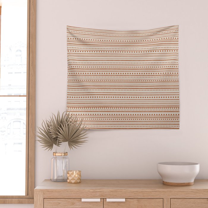 Bamako Textured Striped and Dotted Pattern in Putty and Clay Wall Tapestry Gallery Image 2
