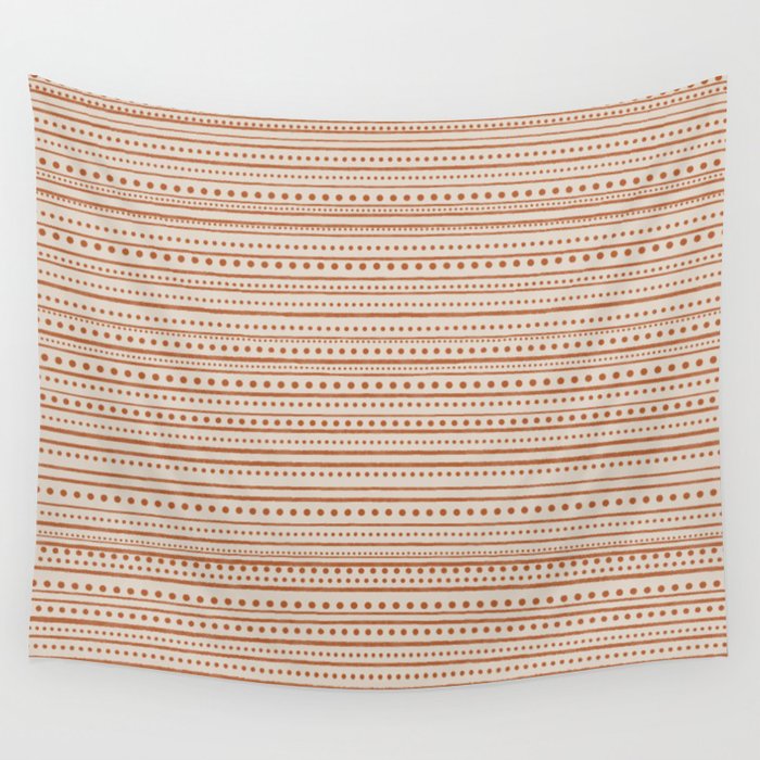 Bamako Textured Striped and Dotted Pattern in Putty and Clay Wall Tapestry Gallery Image 1