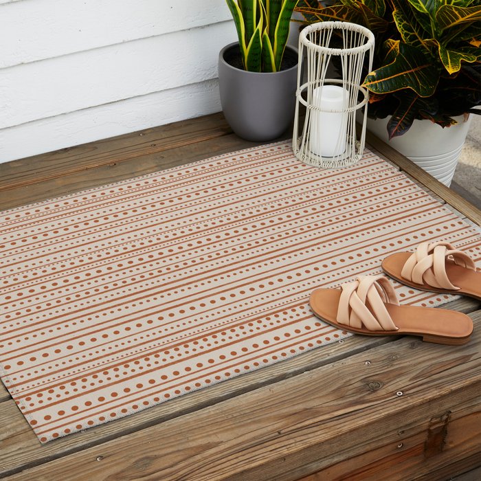 Bamako Textured Striped and Dotted Pattern in Putty and Clay Outdoor Rug Gallery Image 2