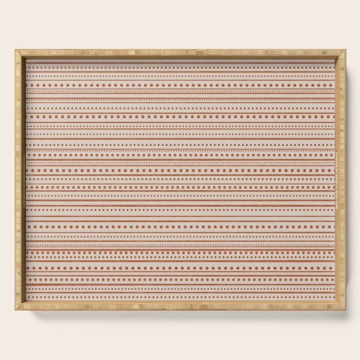 Bamako Textured Striped and Dotted Pattern in Putty and Clay Serving Tray Gallery Image 1