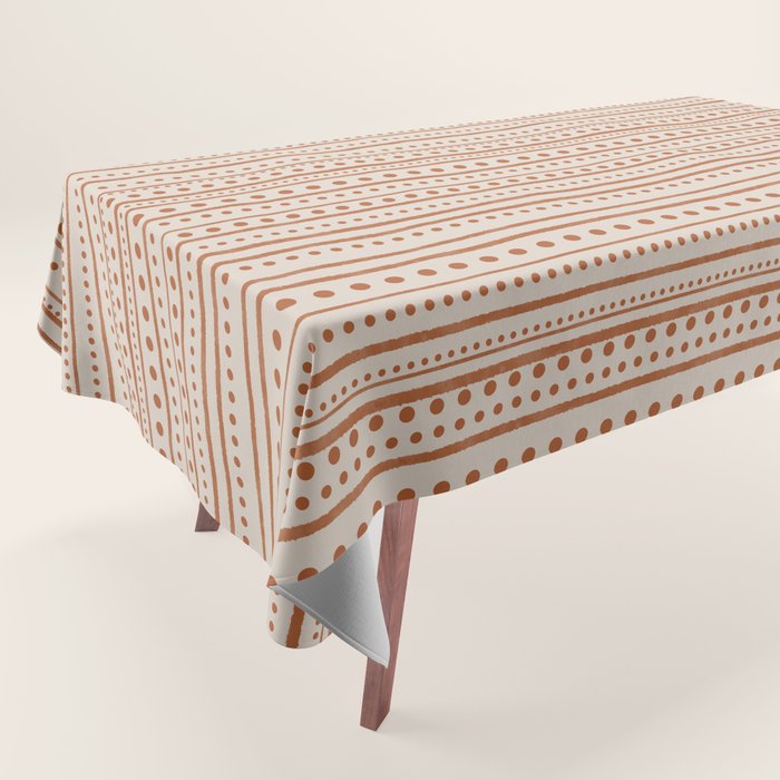 Bamako Textured Striped and Dotted Pattern in Putty and Clay Tablecloth Gallery Image 1