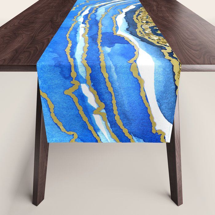 Cobalt blue and gold geode in watercolor (2) Table Runner Gallery Image 1