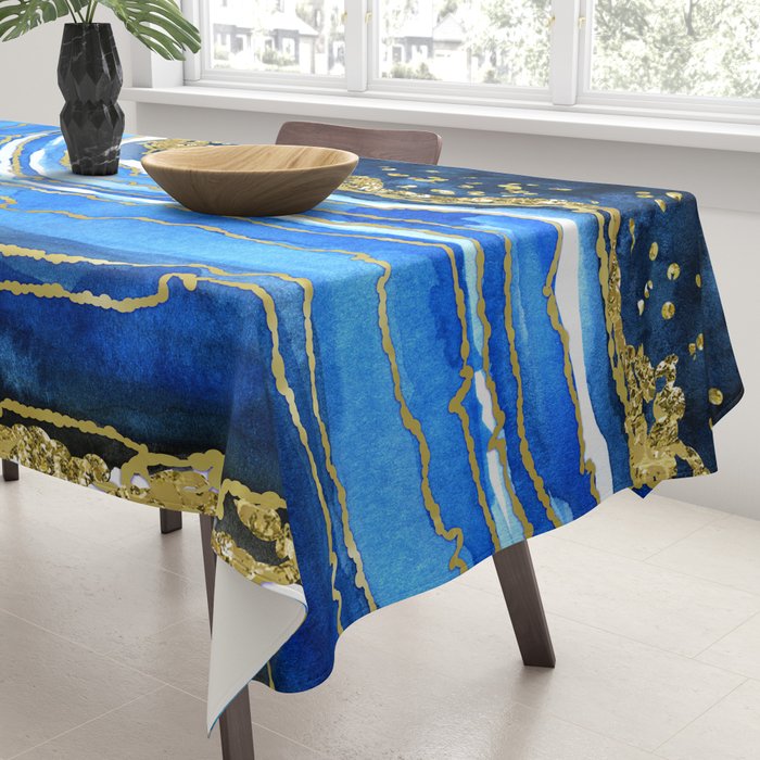Cobalt blue and gold geode in watercolor (2) Tablecloth Gallery Image 3