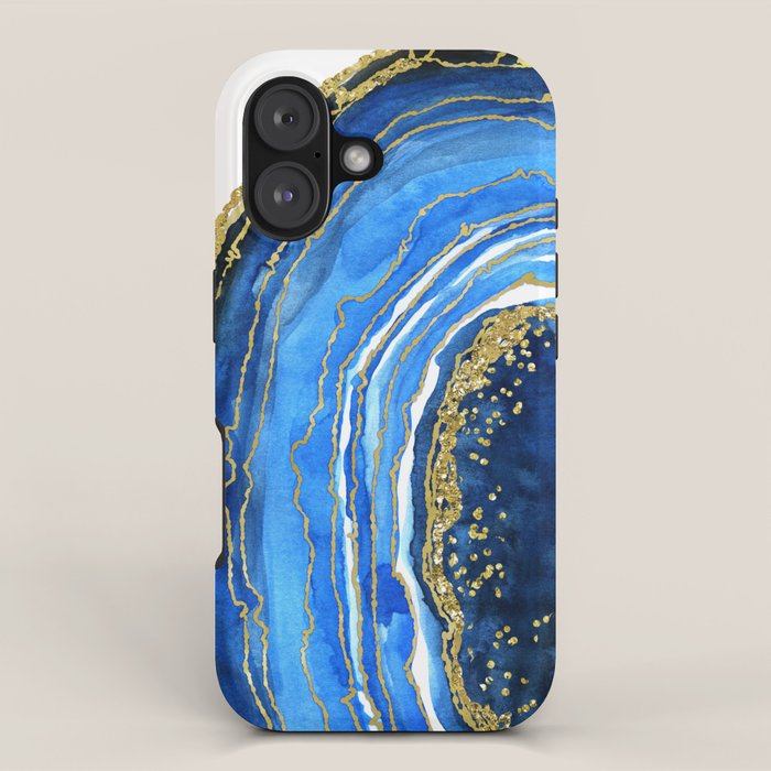 Cobalt blue and gold geode in watercolor (2) iPhone Case Gallery Image 1