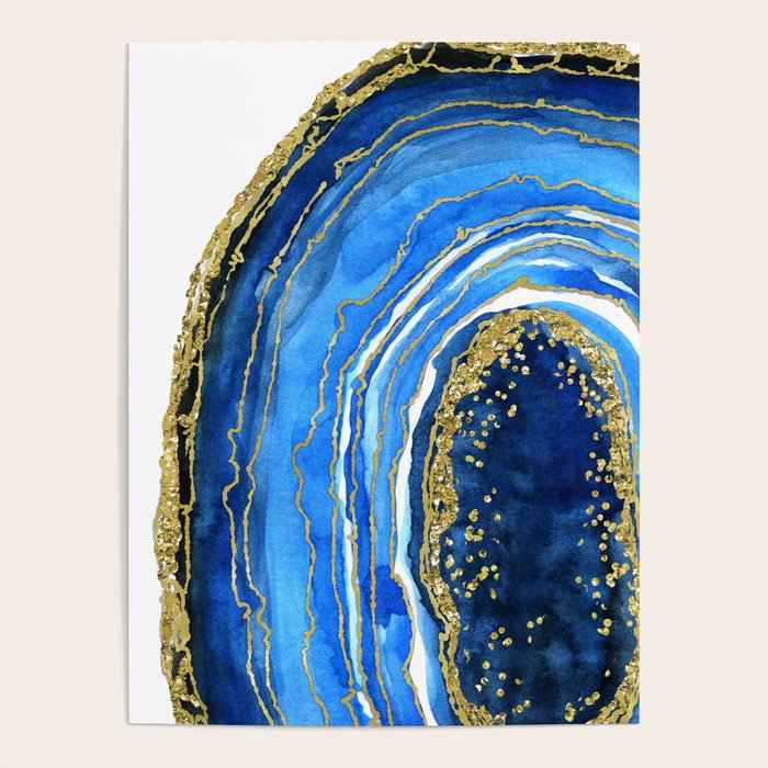 Cobalt blue and gold geode in watercolor (2) Poster Gallery Image 4