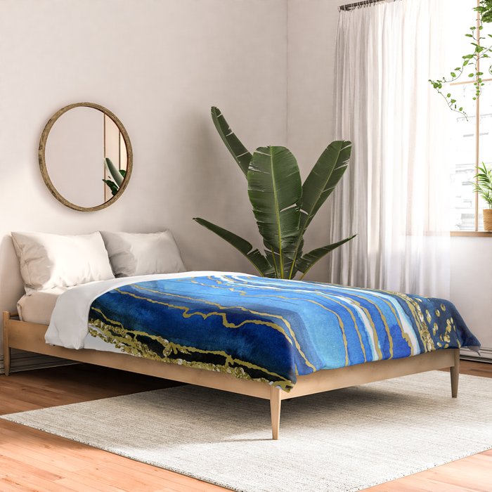 Cobalt blue and gold geode in watercolor (2) Comforter Gallery Image 2