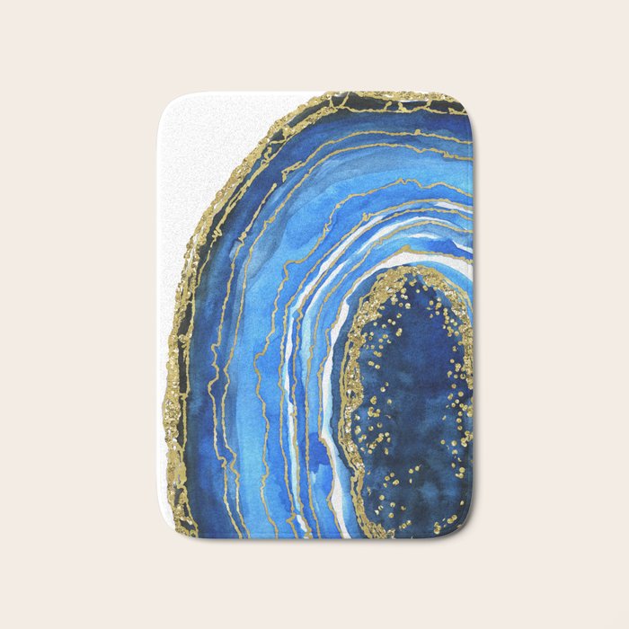 Cobalt blue and gold geode in watercolor (2) Bath Mat Gallery Image 1