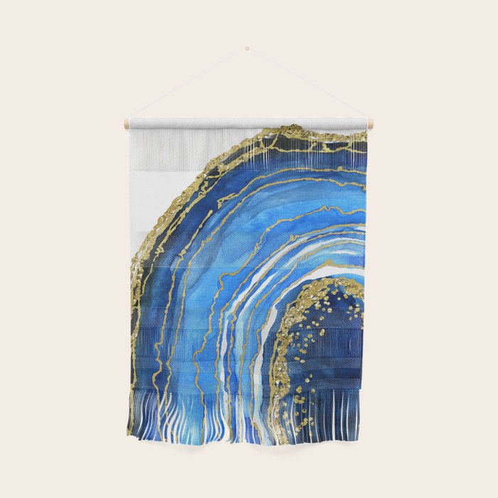 Cobalt blue and gold geode in watercolor (2) Wall Hanging Gallery Image 1