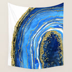 Cobalt blue and gold geode in watercolor (2) Wall Tapestry Gallery Image 4