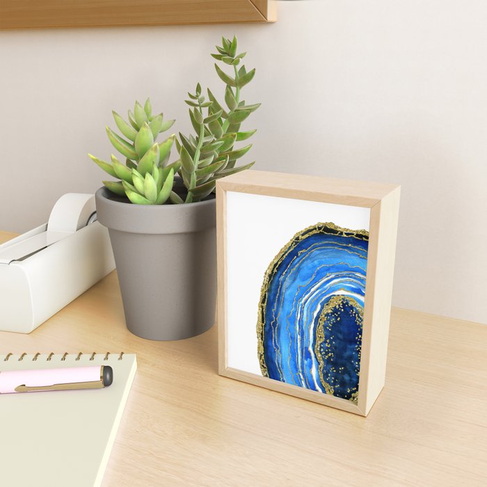 Cobalt blue and gold geode in watercolor (2) Mini Art Print Gallery Image 2