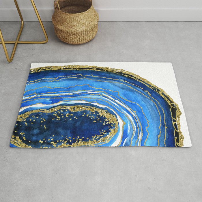 Cobalt blue and gold geode in watercolor (2) Rug Gallery Image 1