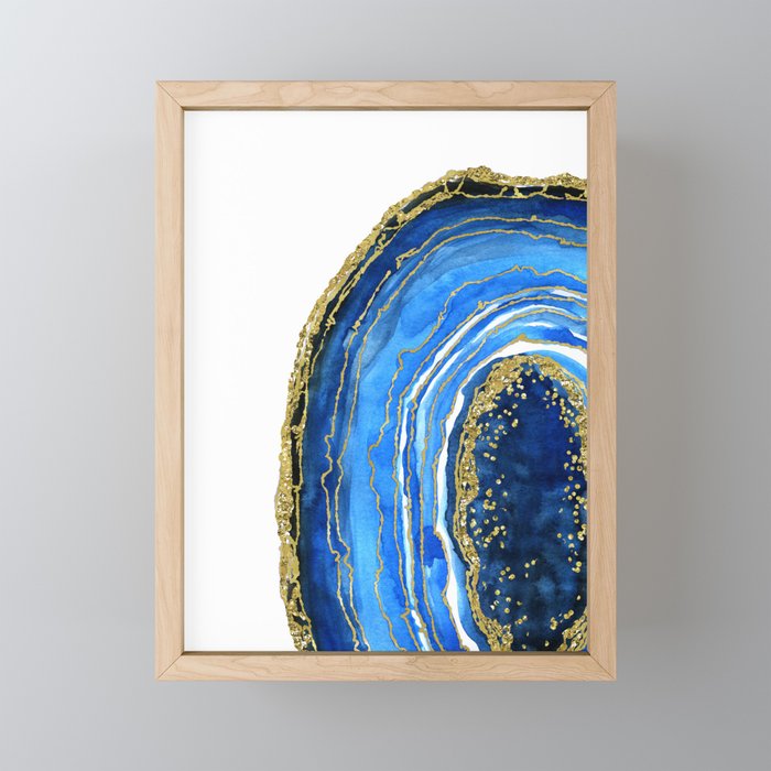 Cobalt blue and gold geode in watercolor (2) Mini Art Print Gallery Image 1