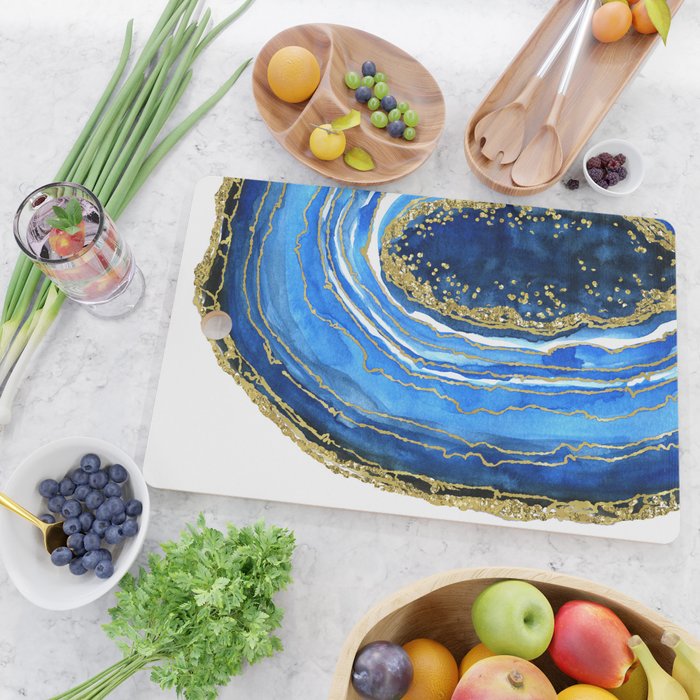 Cobalt blue and gold geode in watercolor (2) Cutting Board Gallery Image 2