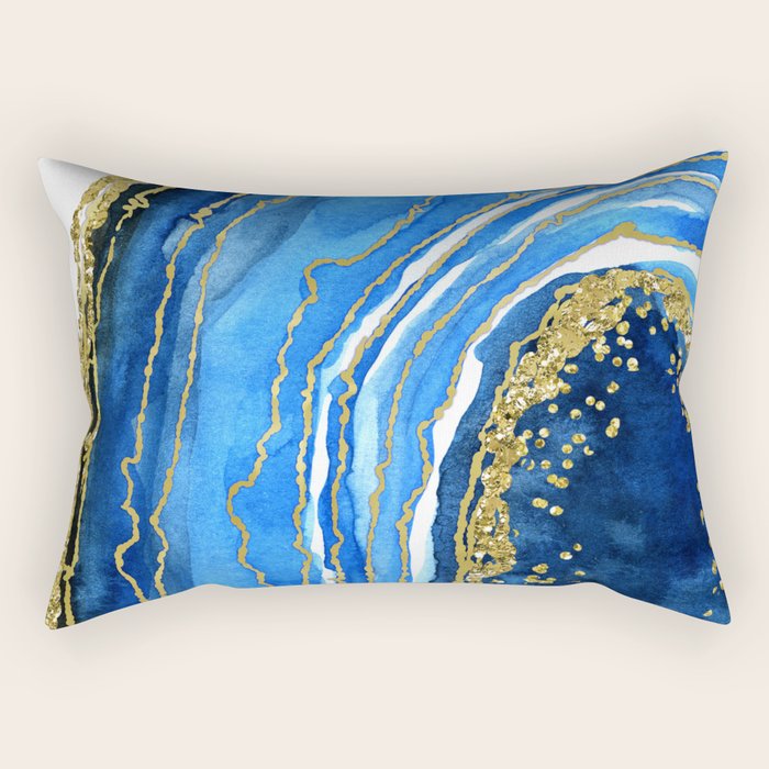 Cobalt blue and gold geode in watercolor (2) Rectangular Pillow Gallery Image 2