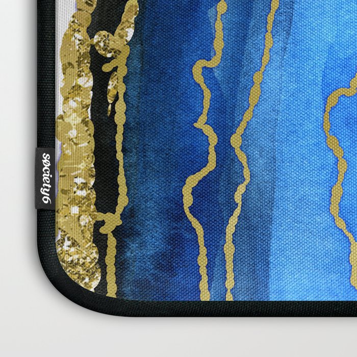 Cobalt blue and gold geode in watercolor (2) Laptop Sleeve Gallery Image 3