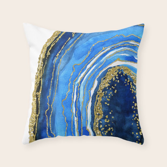 Cobalt blue and gold geode in watercolor (2) Throw Pillow Gallery Image 6