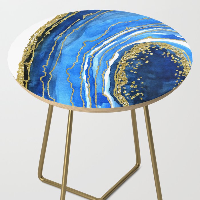 Cobalt blue and gold geode in watercolor (2) Side Table Gallery Image 2
