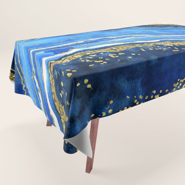 Cobalt blue and gold geode in watercolor (2) Tablecloth Gallery Image 1