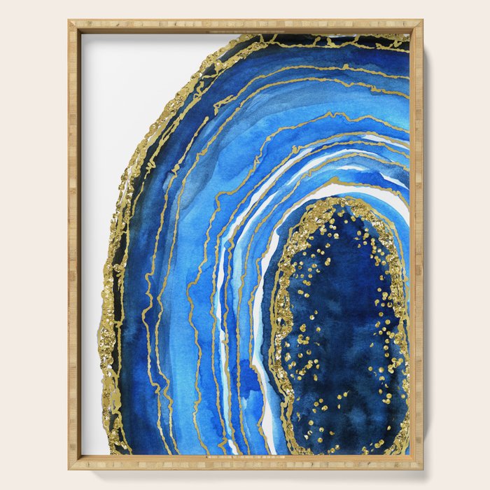 Cobalt blue and gold geode in watercolor (2) Serving Tray Gallery Image 1