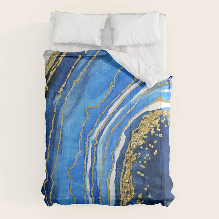 Cobalt blue and gold geode in watercolor (2) Comforter Gallery Image 6
