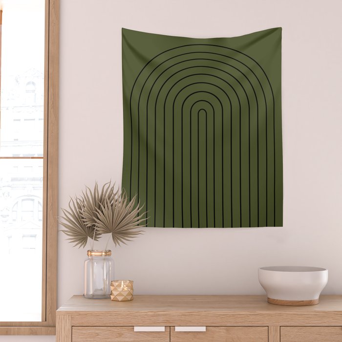 Minimal Arch XII Dark Green Modern Geometric Lines Wall Tapestry Gallery Image 2