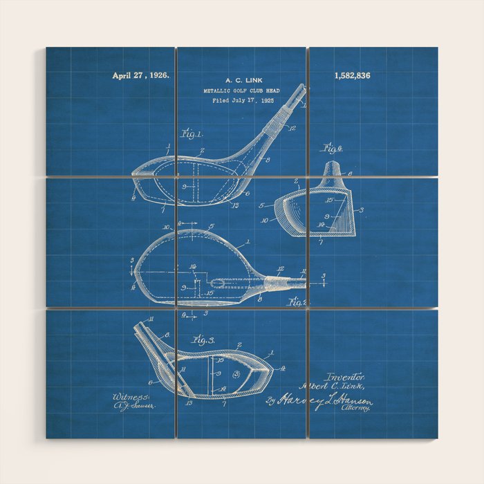 Golf Driver Patent - Golf Art - Blueprint Wood Wall Art Gallery Image 1