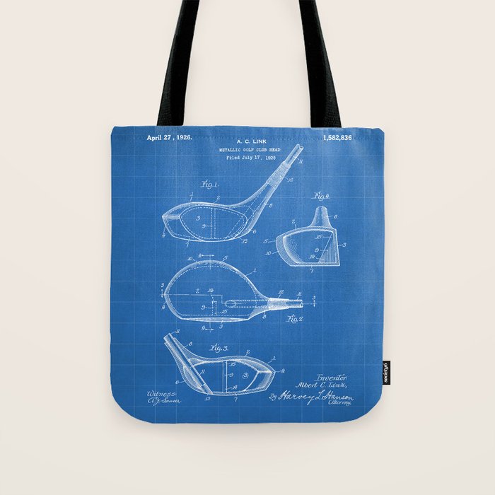 Golf Driver Patent - Golf Art - Blueprint Tote Bag Gallery Image 1
