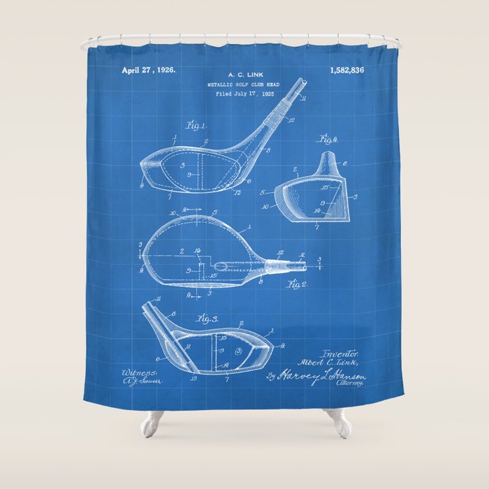 Golf Driver Patent - Golf Art - Blueprint Shower Curtain Gallery Image 1
