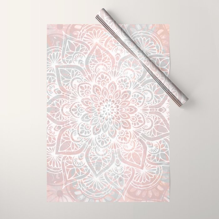 Mandala, Yoga, Love, Coral and Gray, Wall Art Boho Wrapping Paper Gallery Image 1