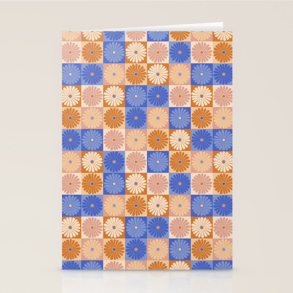 Retro Flowers Check Pattern XXII Stationery Card Gallery Image 2