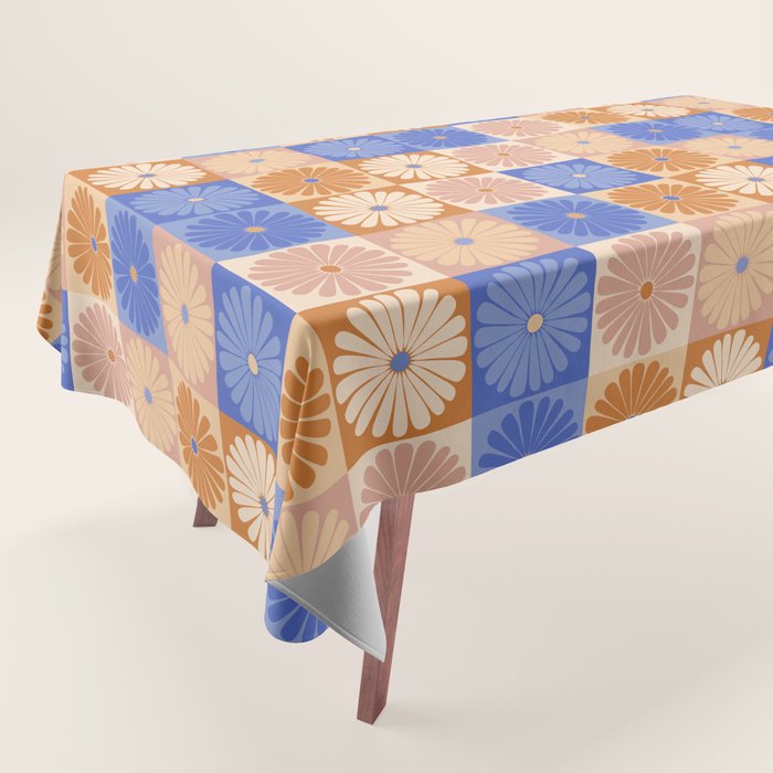 Retro Flowers Check Pattern XXII Tablecloth Gallery Image 1