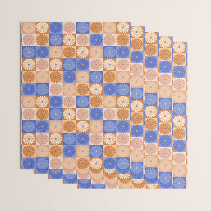 Retro Flowers Check Pattern XXII Wrapping Paper Gallery Image 3
