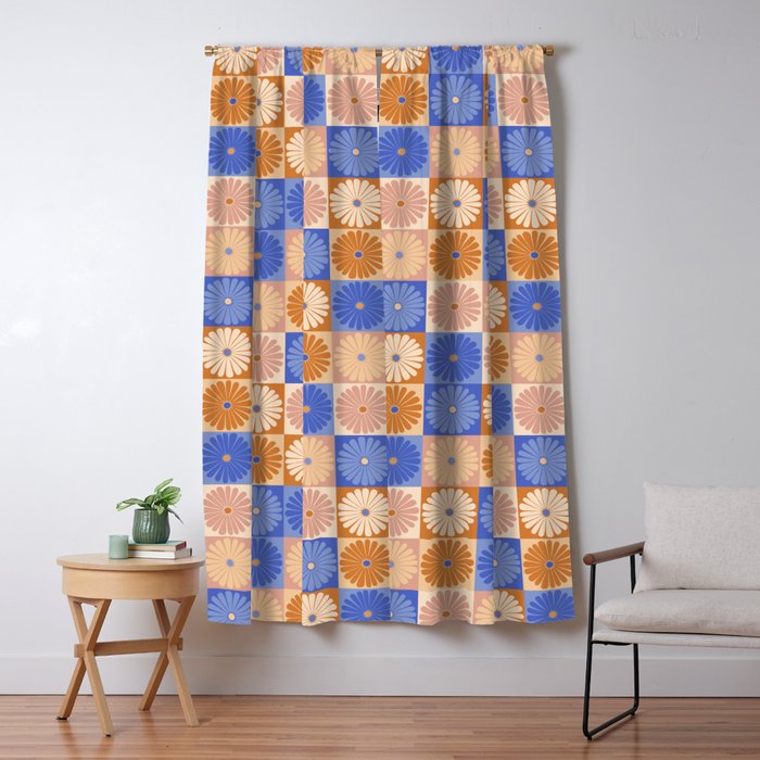 Retro Flowers Check Pattern XXII Window Curtain Gallery Image 5