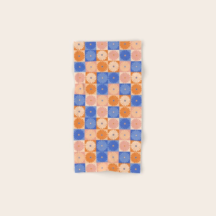 Retro Flowers Check Pattern XXII Bath Towel Gallery Image 1