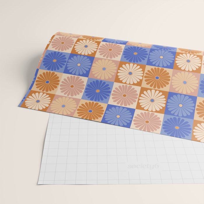 Retro Flowers Check Pattern XXII Wrapping Paper Gallery Image 2