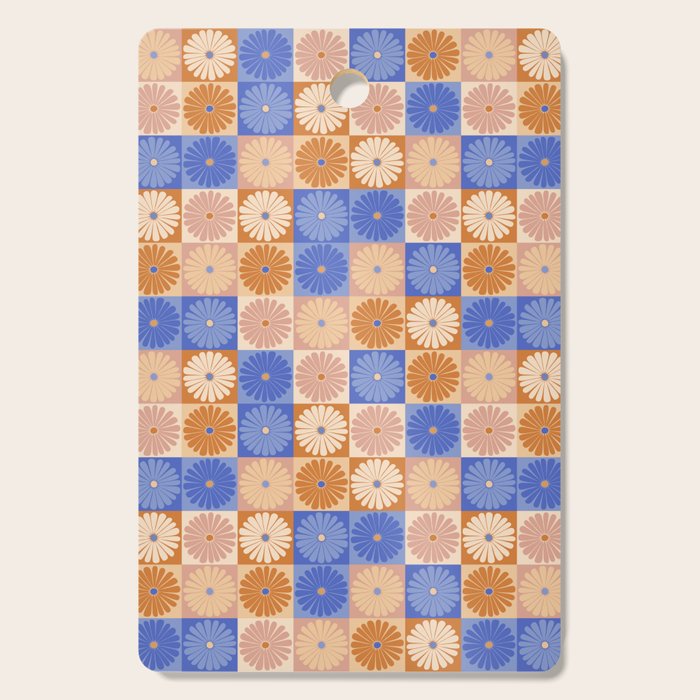 Retro Flowers Check Pattern XXII Cutting Board Gallery Image 1