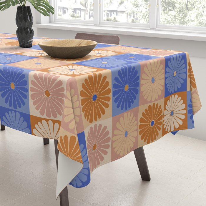 Retro Flowers Check Pattern XXII Tablecloth Gallery Image 3