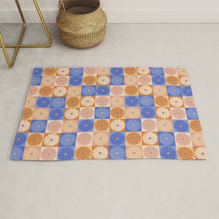 Retro Flowers Check Pattern XXII Rug Gallery Image 1