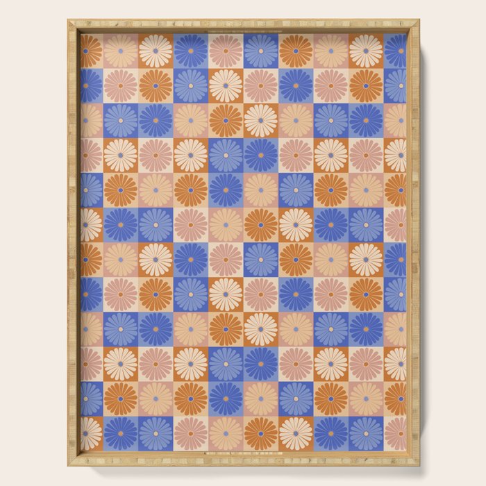 Retro Flowers Check Pattern XXII Serving Tray Gallery Image 1