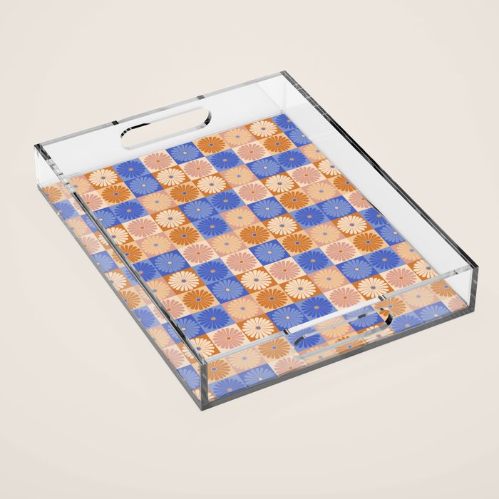 Retro Flowers Check Pattern XXII Acrylic Tray Gallery Image 1