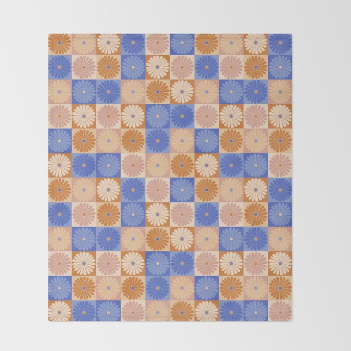 Retro Flowers Check Pattern XXII Throw Blanket Gallery Image 2