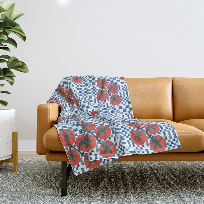 Tomatoes Checkered Grid Throw Blanket Gallery Image 1